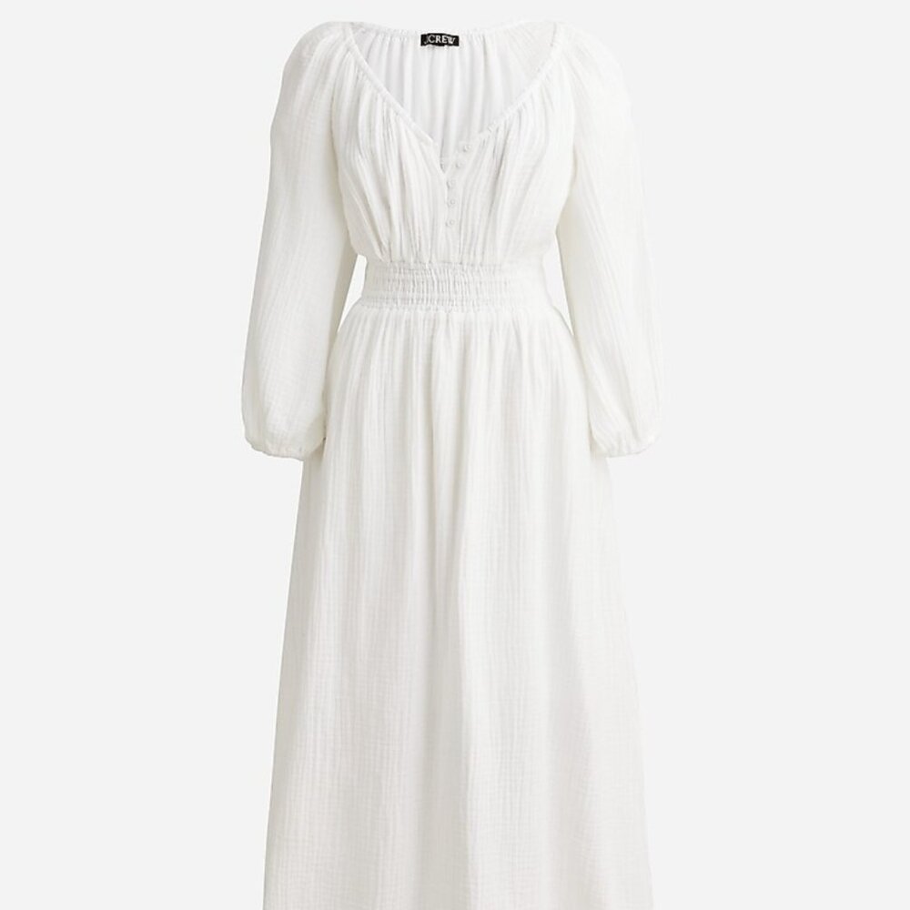 J. Crew V-neck midi dress in soft gauze / White / XXL